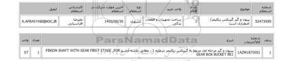 استعلام، پینون و گیر گیربکس ریکلیمر/ اضطراری است