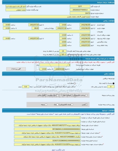 مزایده ، مزایده فروش 9 واحد تجاری بابلسر -مزایده واحد تجاری  - استان مازندران