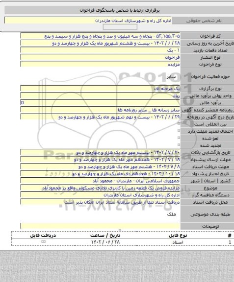 مزایده, مزایده فروش یک قطعه زمین با کاربری تجاری مسکونی واقع در محمودآباد