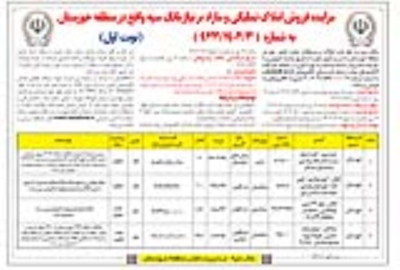 مزایده فروش زمین و ساختمان با کاربری زمین جای نخلستان، مسکونی، مسکونی/ تجاری