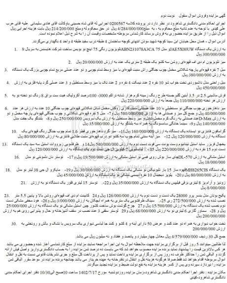 مزایده فروش تلویزیون رنگی 75 اینچ نو بویمن ساخت شرکت هایسنس و...