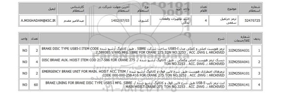 استعلام، ترمز جرثقیل سقفی