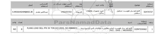 استعلام، فلنج لودسل هویست جرثقیل سقفی