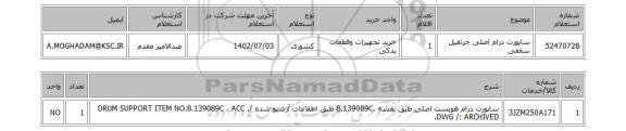 استعلام، ساپورت درام اصلی جرثقیل سقفی