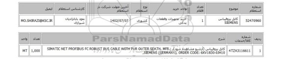 استعلام، کابل پروفیباس SIEMENS