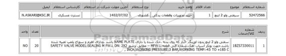 استعلام، سیفتی ولو 2 اینچ
