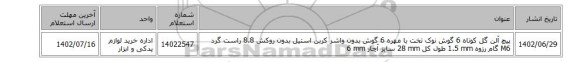 پیچ آلن گل کوتاه 6 گوش نوک تخت با مهره 6 گوش بدون واشر کربن استیل بدون روکش 8.8 راست گرد M6 گام رزوه 1.5 mm طول کل 28 mm سایز آچار 6 mm