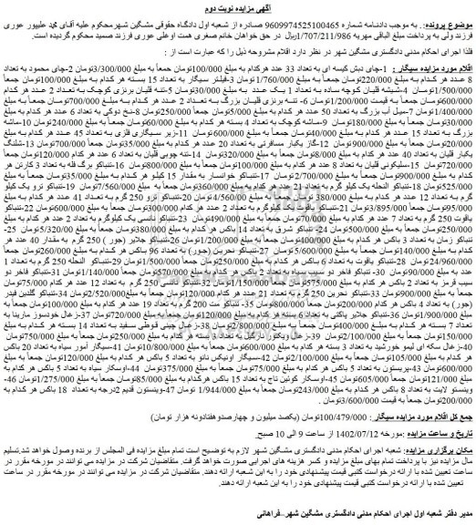 مزایده فروش 1-چای دبش کیسه ای به تعداد 33 عدد