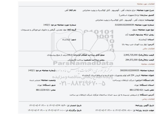 ضایعات آهن ، آلومینیوم ، کابل کواکسیال و یونیت مخابراتی