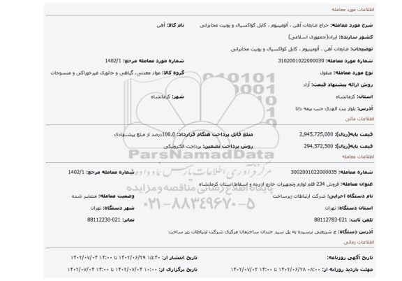 ضایعات آهن ، آلومینیوم ، کابل کواکسیال و یونیت مخابراتی