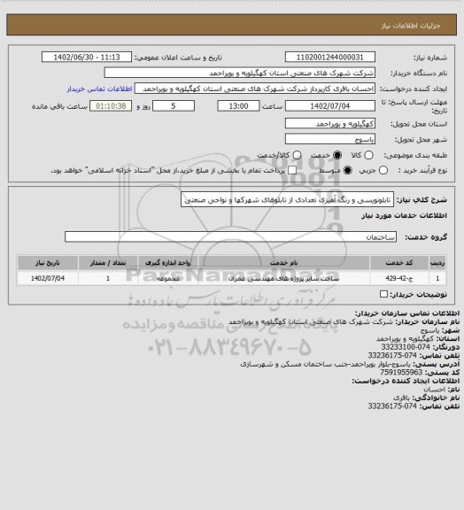 استعلام تابلونویسی و رنگ آمیزی تعدادی از تابلوهای شهرکها و نواحی صنعتی