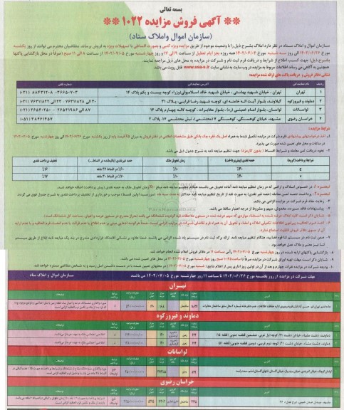 مزایده فروش املاک 