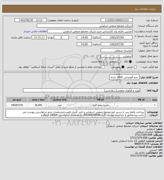 استعلام جرم آلومینایی 1600 درجه