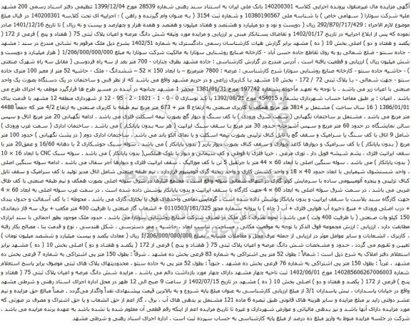 مزایده شش دانگ عرصه و اعیان پلاک ثبتی 75 ( هفتاد و پنج ) فرعی از 172