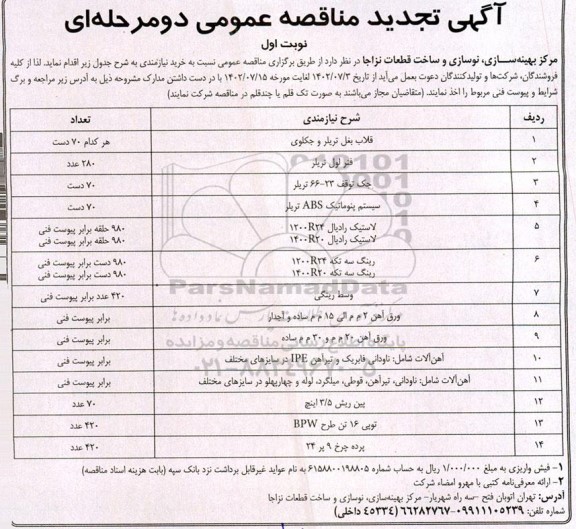 مناقصه خرید نیازمندی .... - تجدید