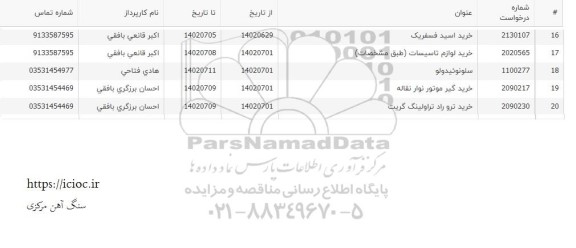 استعلام خرید لوازم تاسیسات و ...