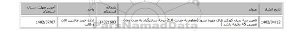 تامین سه ردیف کورکن های مهره نسوز (مقاوم به حرارت 210 درجه سانتیگراد به مدت زمان تقریبی 45 دقیقه باشد )