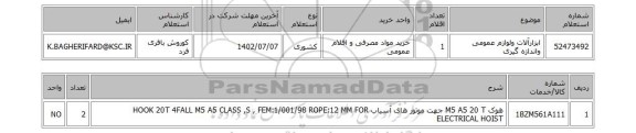 استعلام، ابزارآلات ولوازم عمومی واندازه گیری
