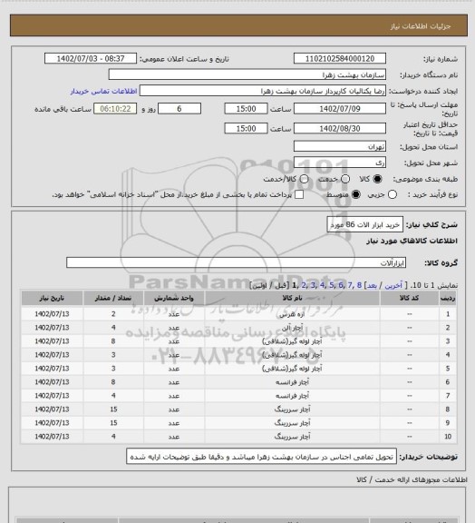 استعلام خرید ابزار الات 86 مورد