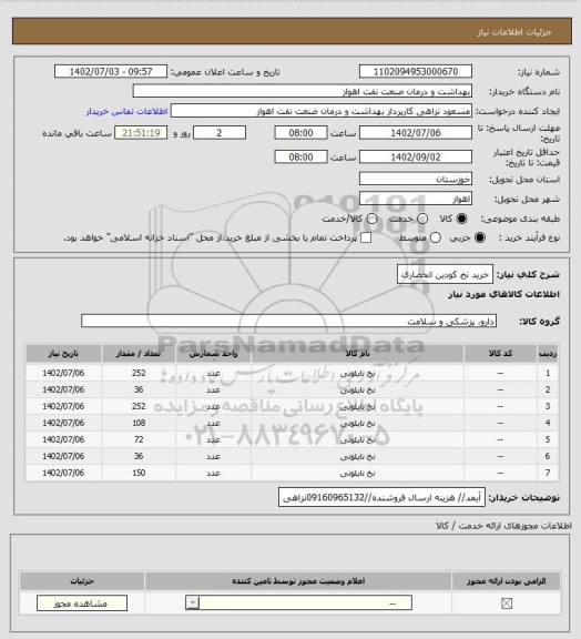 استعلام خرید نخ کودین انحصاری