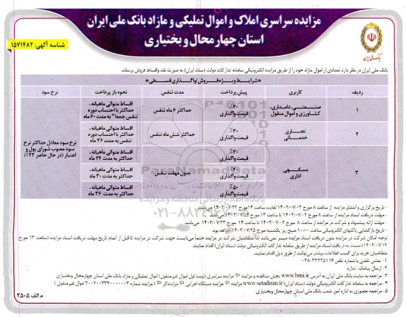 مزایده سراسری املاک و اموال تملیکی و مازاد
