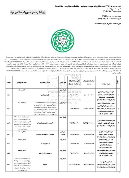 مناقصه خرید، نصب و تعمیر و نگهداری چراغ های راهنمایی ..