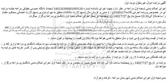 مزایده فروش یک باب مغازه 