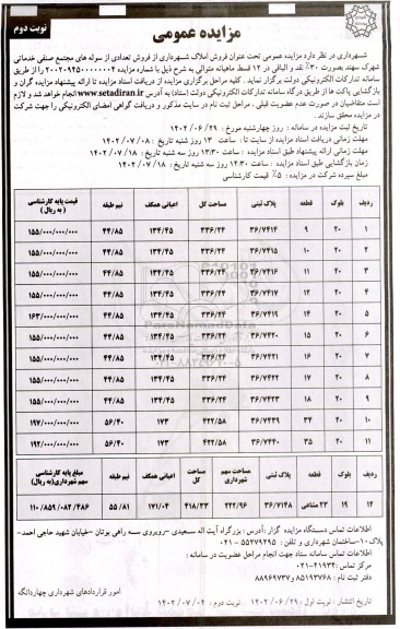 مزایده فروش املاک شهرداری- نوبت دوم