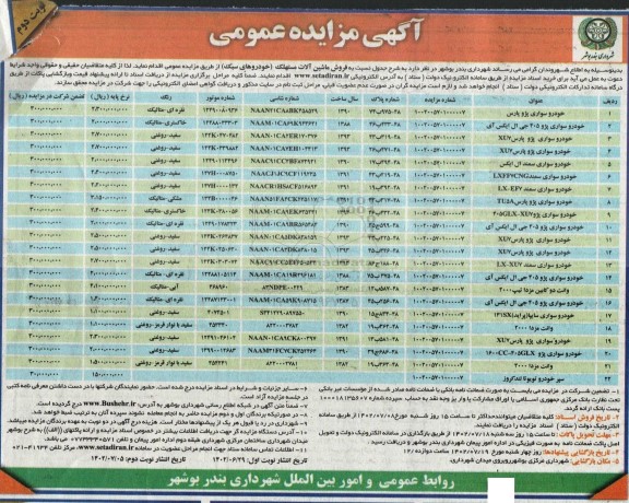 مزایده فروش ماشین آلات مستهلک (خودروهای سبک) - نوبت دوم
