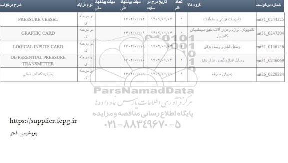 استعلام pressure vessel