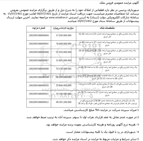 مزایده فروش ملک