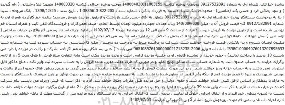 آگهی مزایده مزایده خط کارکرده همراه اول