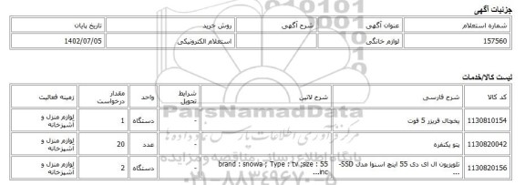 استعلام الکترونیکی، لوازم خانگی