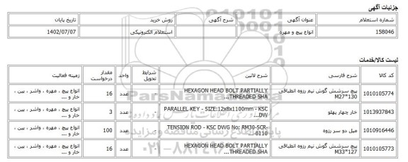 استعلام الکترونیکی، انواع پیچ و مهره