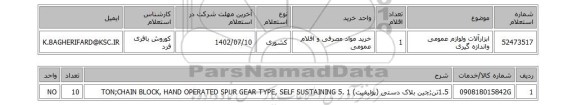 استعلام، ابزارآلات ولوازم عمومی واندازه گیری