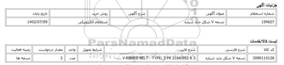 استعلام الکترونیکی، تسمه V شکل چند شیاره