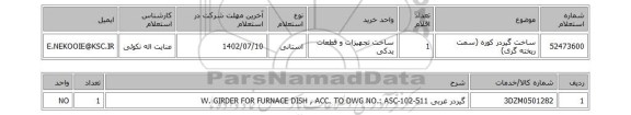 استعلام، ساخت گیردر کوره (سمت ریخته گری)