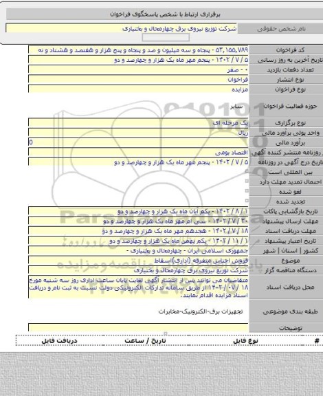 مزایده, فروش اجناس متفرقه (اداری)اسقاط