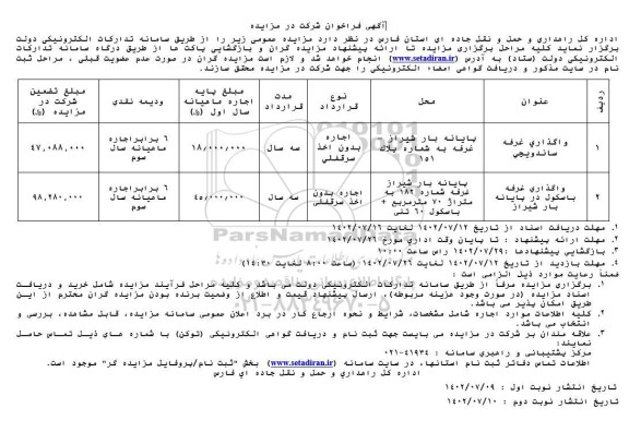 مزایده واگذاری غرفه ساندویچی...