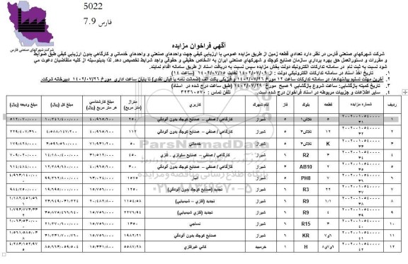 مزایده فروش تعدادی قطعه زمین
