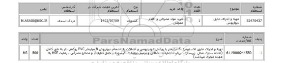 استعلام، تهیه و اجرای عایق دیوارپوش