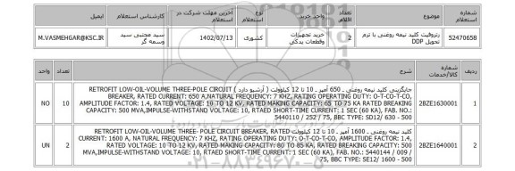 استعلام، رتروفیت کلید نیمه روغنی با ترم تحویل DDP