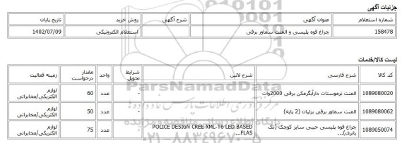 استعلام الکترونیکی، چراغ قوه پلیسی و المنت سماور برقی