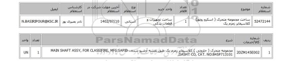 استعلام، ساخت مجموعه متحرک ( اسکرو روتور) کلاسیفایر زمزم یک