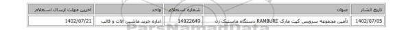 تأمین مجموعه سرویس کیت مارک RAMBURE دستگاه ماستیک زن