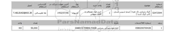 استعلام، کیک پذیرایی تک نفره ( لیندو شیرین عسل ، کاپ کیک اشنا )