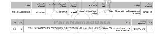 استعلام، توربوماشینها(فنها - کمپرسورها - پمپها - توربین ها)