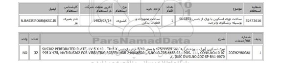 استعلام، ساخت توری اسکرین با ورق از جنس SUS301 بوسیله برشکاری واترجت