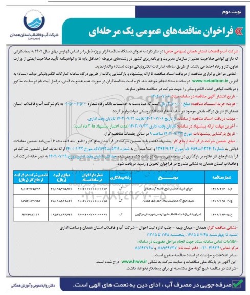 فراخوان مناقصه اجرای شبکه فاضلاب کوی ...- نوبت دوم