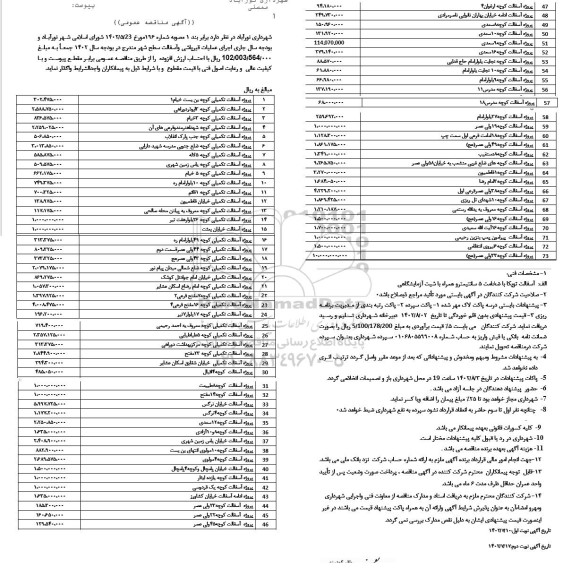 مناقصه عمومی اجرای عملیات قیرپاشی و آسفالت سطح شهر 